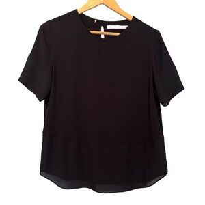 & Other Stories Black Sheer Panel Round Neck Short Sleeve Blouse 4 Office Preppy